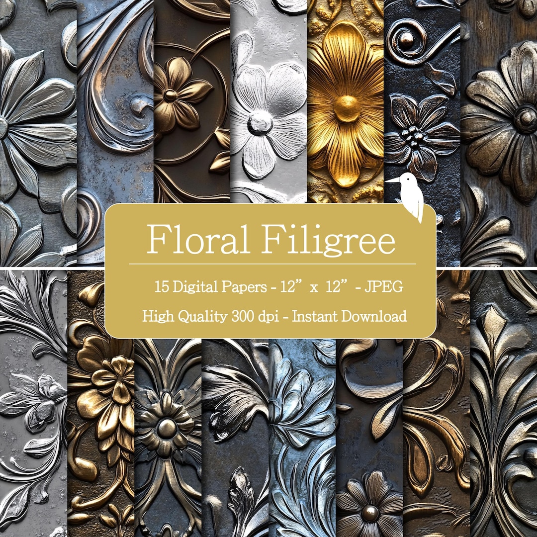 Floral Filigree Texture Digital Papers Set for Instant Download ...