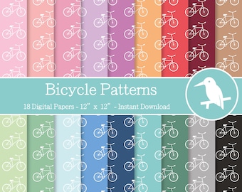 Bicycle Pattern Digital Paper Set – Scrapbooking, Crafting (Digital Download)
