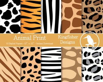 10 Animal Print Design Digital Papers Set for Instant Download – Digital Patterned Paper, Scrapbooking and crafting, printable patterns