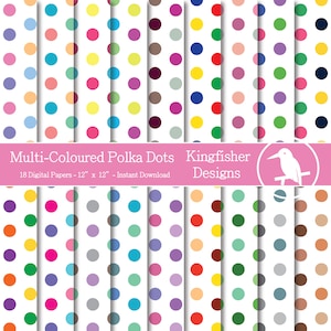 18 veelkleurige stippen digitale papers set voor directe download-digitaal patroonpapier, scrapbooking en knutselen, afdrukbare patronen