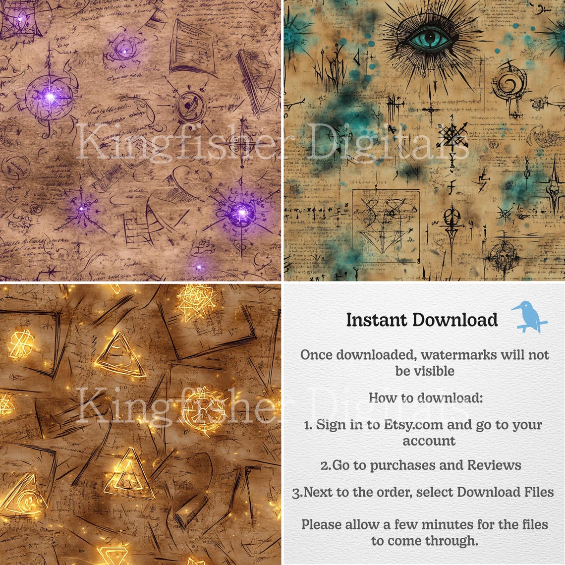 Magical Arcane Symbols Texture Digital Papers Set for Instant Download ...
