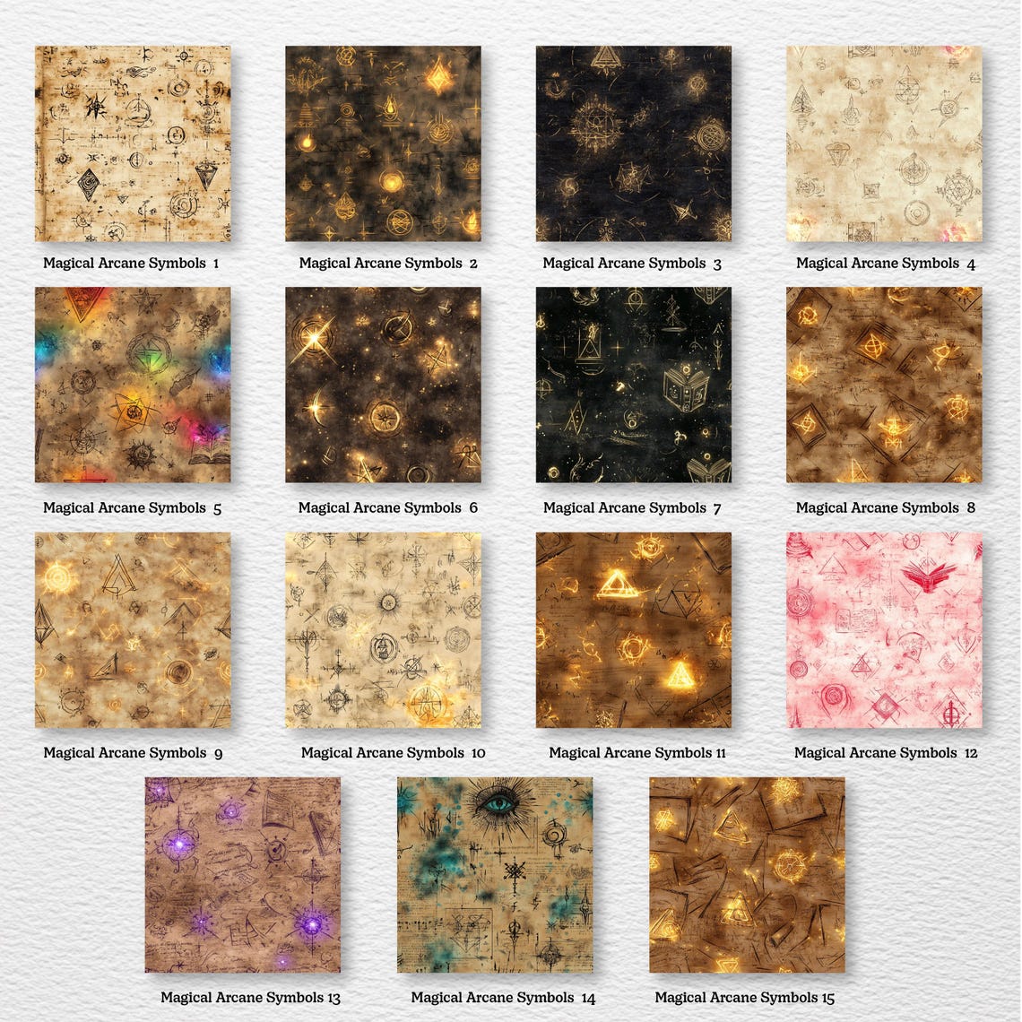 Magical Arcane Symbols Texture Digital Papers Set for Instant Download ...