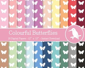 20 Colourful Butterflies Design Digital Papers Set for Instant Download–Digital Patterned Paper,Scrapbooking and crafting,printable patterns