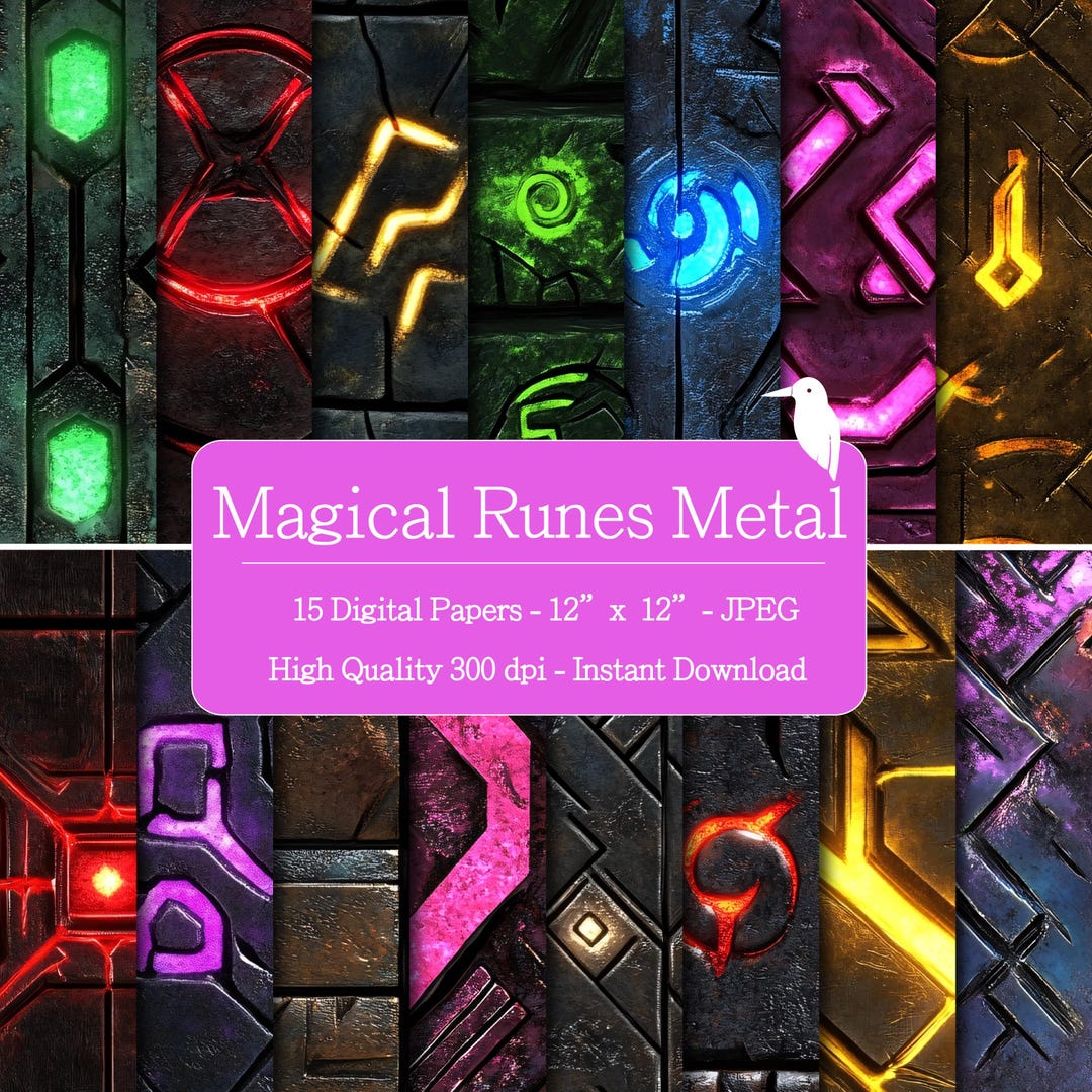 Magical Runes Metal Texture Digital Papers Set for Instant Download ...