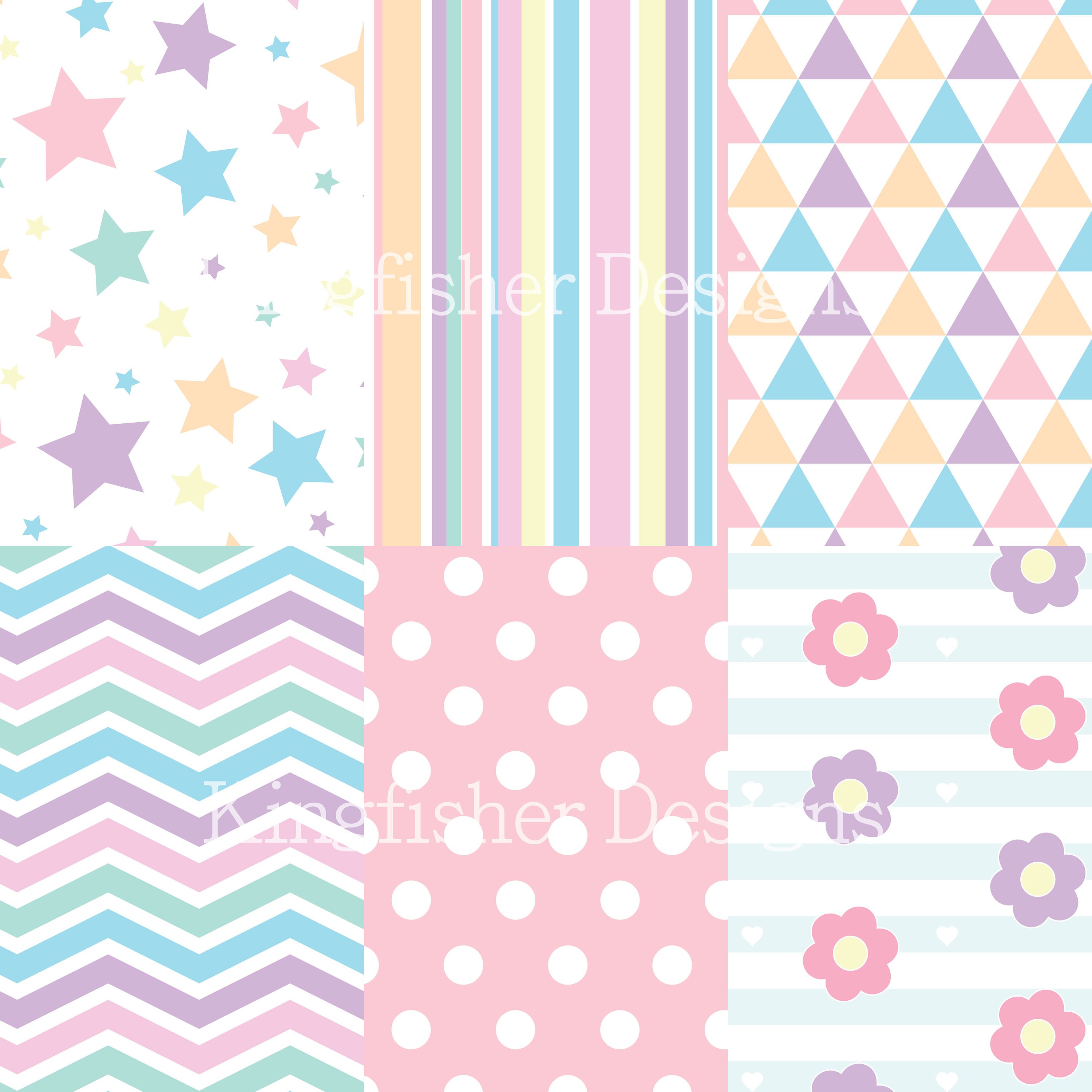 12 Cute Pastel Patterns Digital Papers Set for Instant Download ...