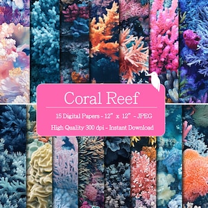 Coral Reef Textures Digital Papers Set for Instant Download, Digital Patterns, Scrapbooking & crafting, printable patterns