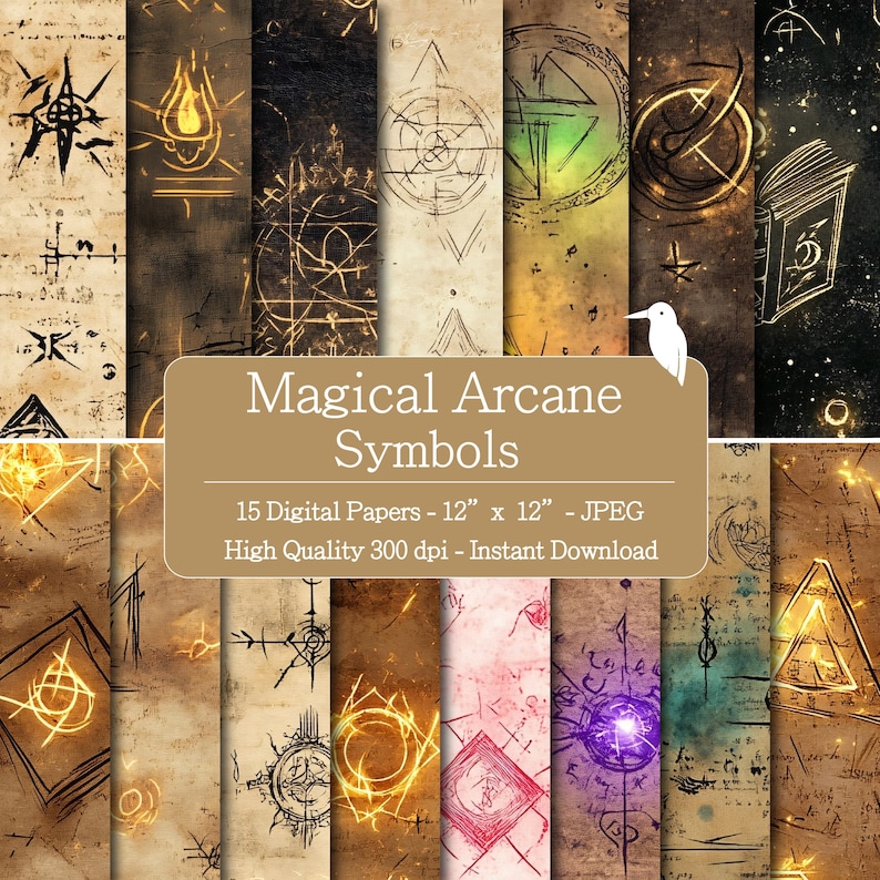 Magical Arcane Symbols Texture Digital Papers Set for Instant Download ...