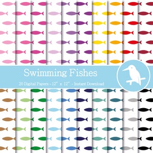 20 Brightly Coloured Swimming Fishes Digital Papers Set-Instant Download–Digital Patterned Paper,Scrapbooking and crafting,printable pattern