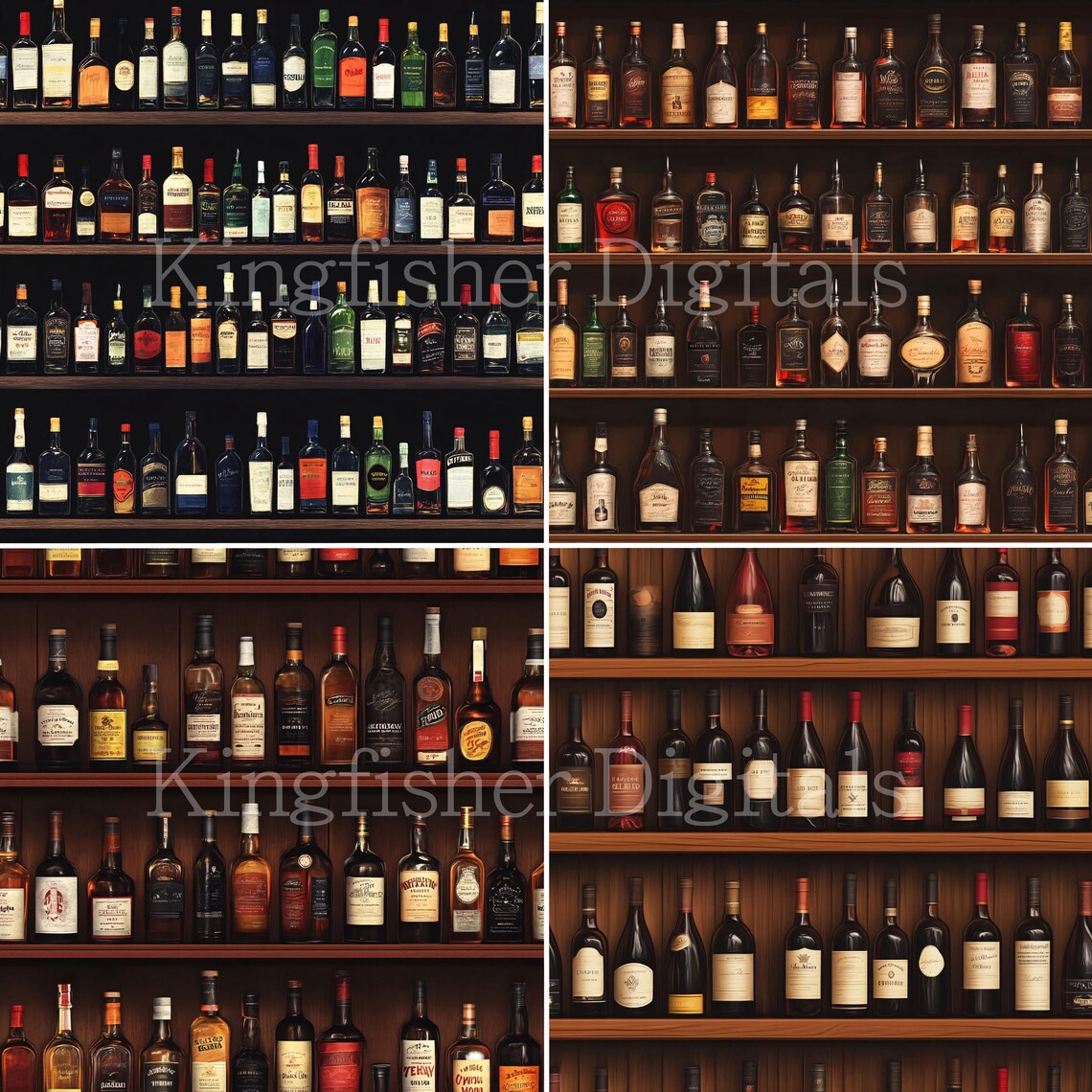 Liquor Bottles Designs Textures Digital Papers Set for Instant Download ...