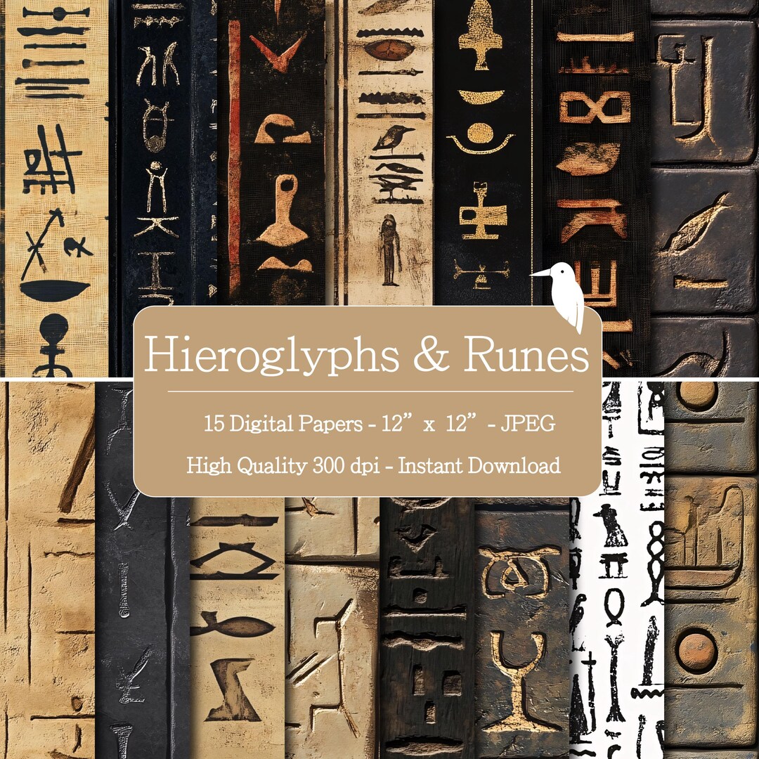 Hieroglyphs and Runes Texture Paper Set, Scrapbooking (digital Download ...