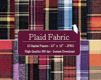 Plaid Fabric Texture Digital Papers Set for Instant Download, Digital Patterns, Scrapbooking & crafting, printable patterns