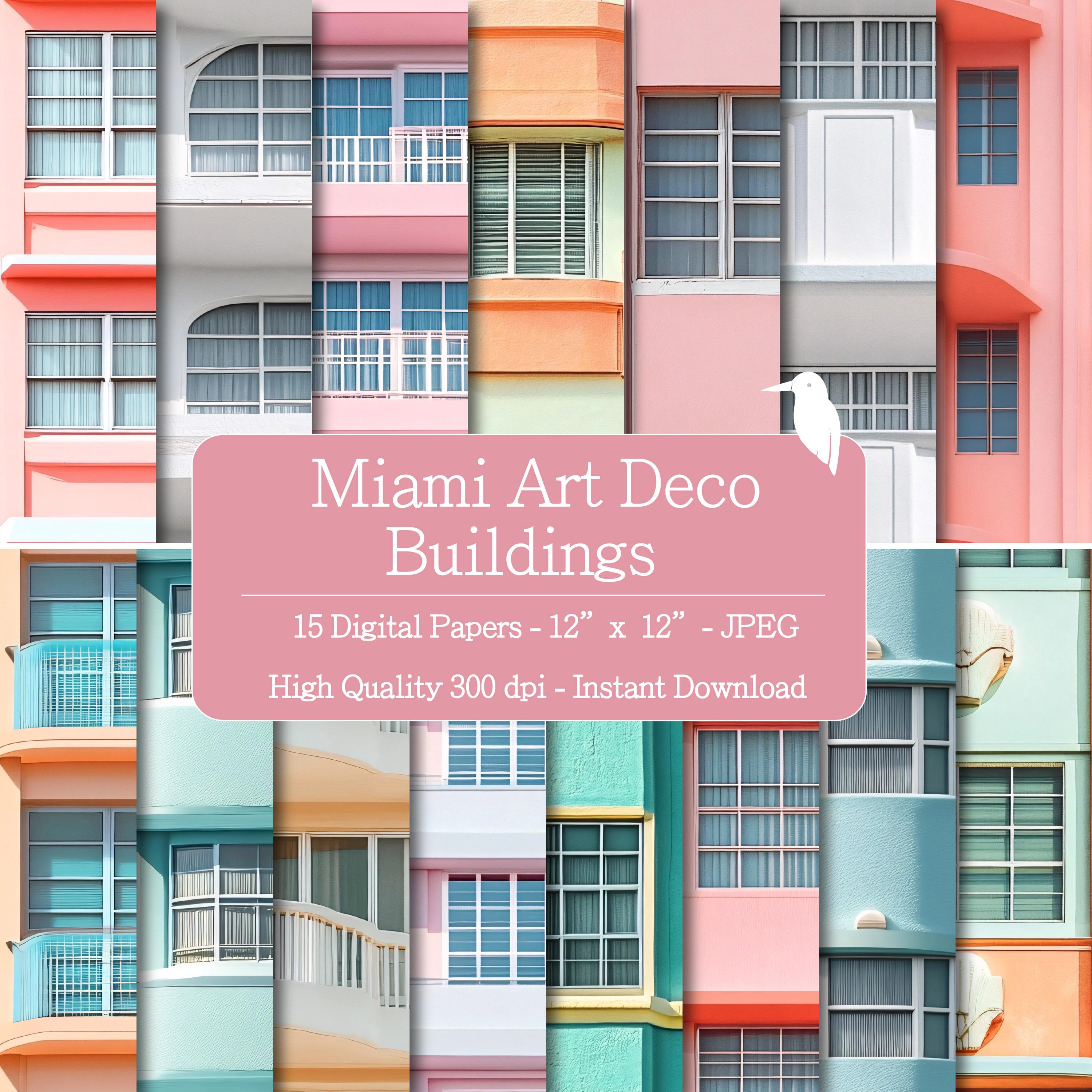 Miami Art Deco Buildings Textures Digital Papers Set for Instant ...
