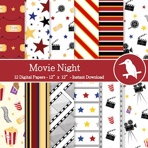 Movie Night Digital Paper Set: Scrapbooking Patterns (Digital Download)