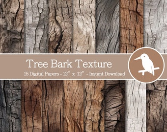 Tree Bark Textures Digital Paper Set, Scrapbooking Patterns (Digital Download)