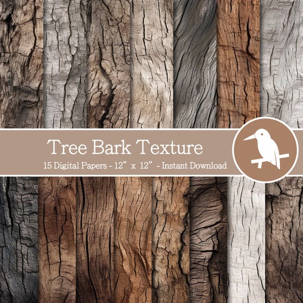 15 Seamless Tree Bark Textures Pattern Digital Papers Set for Instant Download, Digital Patterns, Scrapbooking & crafting,printable patterns