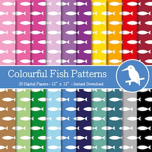 20 Colourful Fishes Design Pattern Digital Papers Set, Instant Download,Digital Patterned Paper,Scrapbooking and crafting,printable patterns