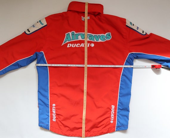 Airwaves Ducati Motorcycle Racing Team Crew Windbreaker Jacket Coat Top Men's Size L (Large) Orange Full Zipper Hood Vintage Motorbike Dread