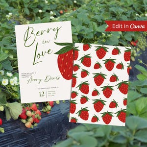 Berry in Love- (Invitation Template, Bridal Shower, Unique Invitation)- No Canva Pro Needed!