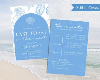 Coastal Bachelorette Invitation Template: Last Toast on the Coast (Digital Download)
