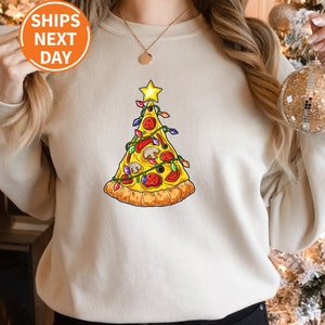Pizza christmas tree sequin sweater sales