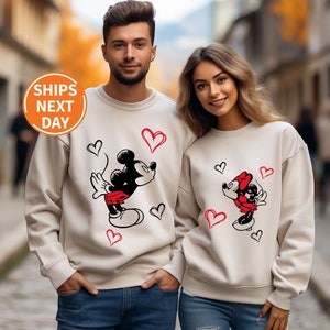 Disney Mickey Minnie Love Valentine Sweatshirt, Kiss Love Valentine Sweater, Mickey And Minnie Valentines Day, Valentine Matching Sweatshirt