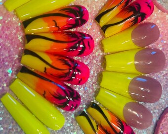 pics Bright Neon Summer Long Square Acrylic Nails neon summer nails etsy