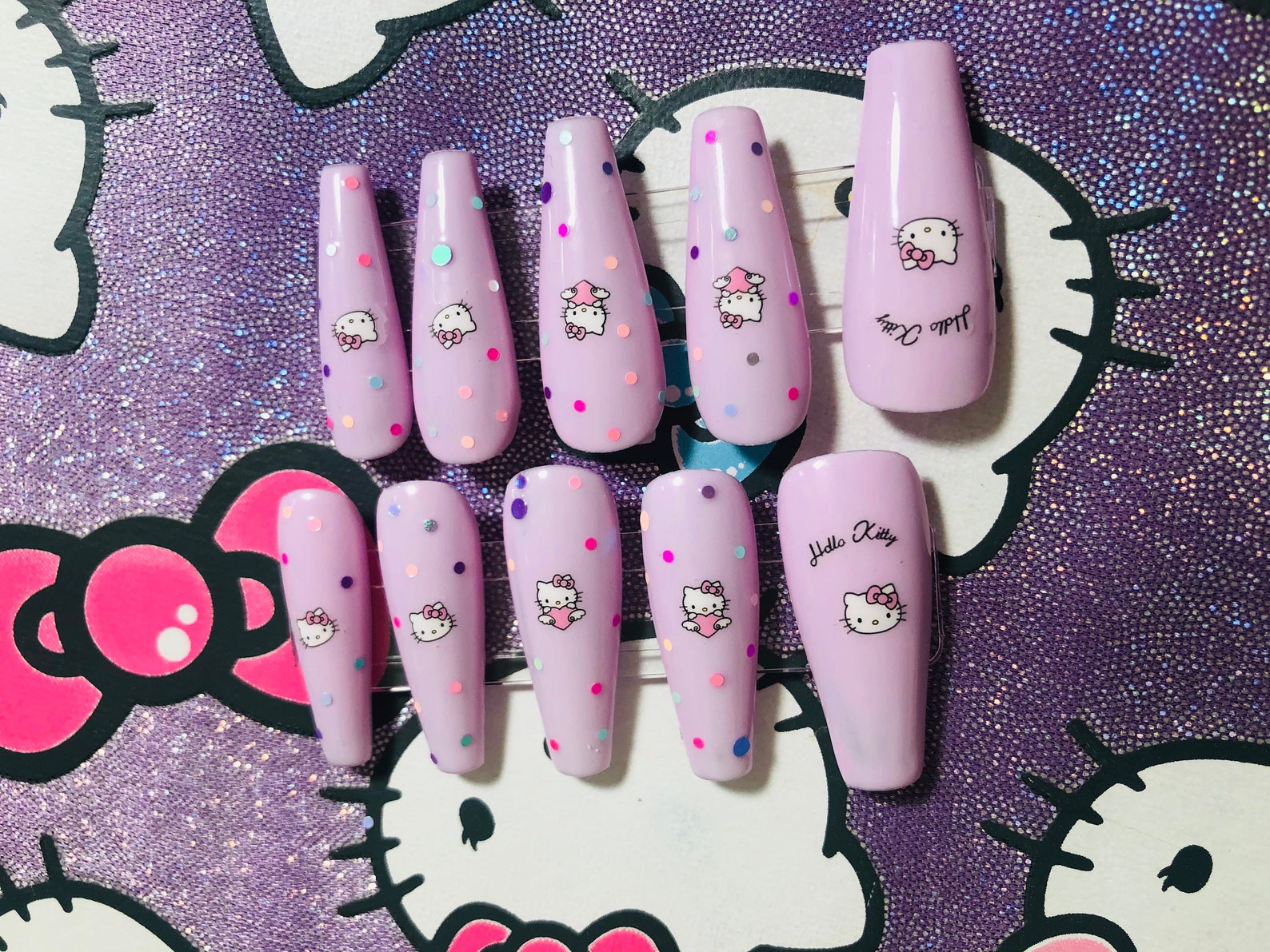 Hello Kitty Lavender Presson Nails Etsy