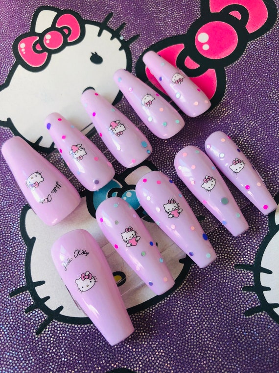 Hello Kitty Lavender Presson Nails Etsy
