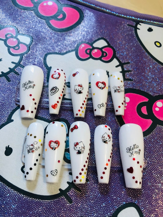 Hello Kitty Presson Nails Etsy