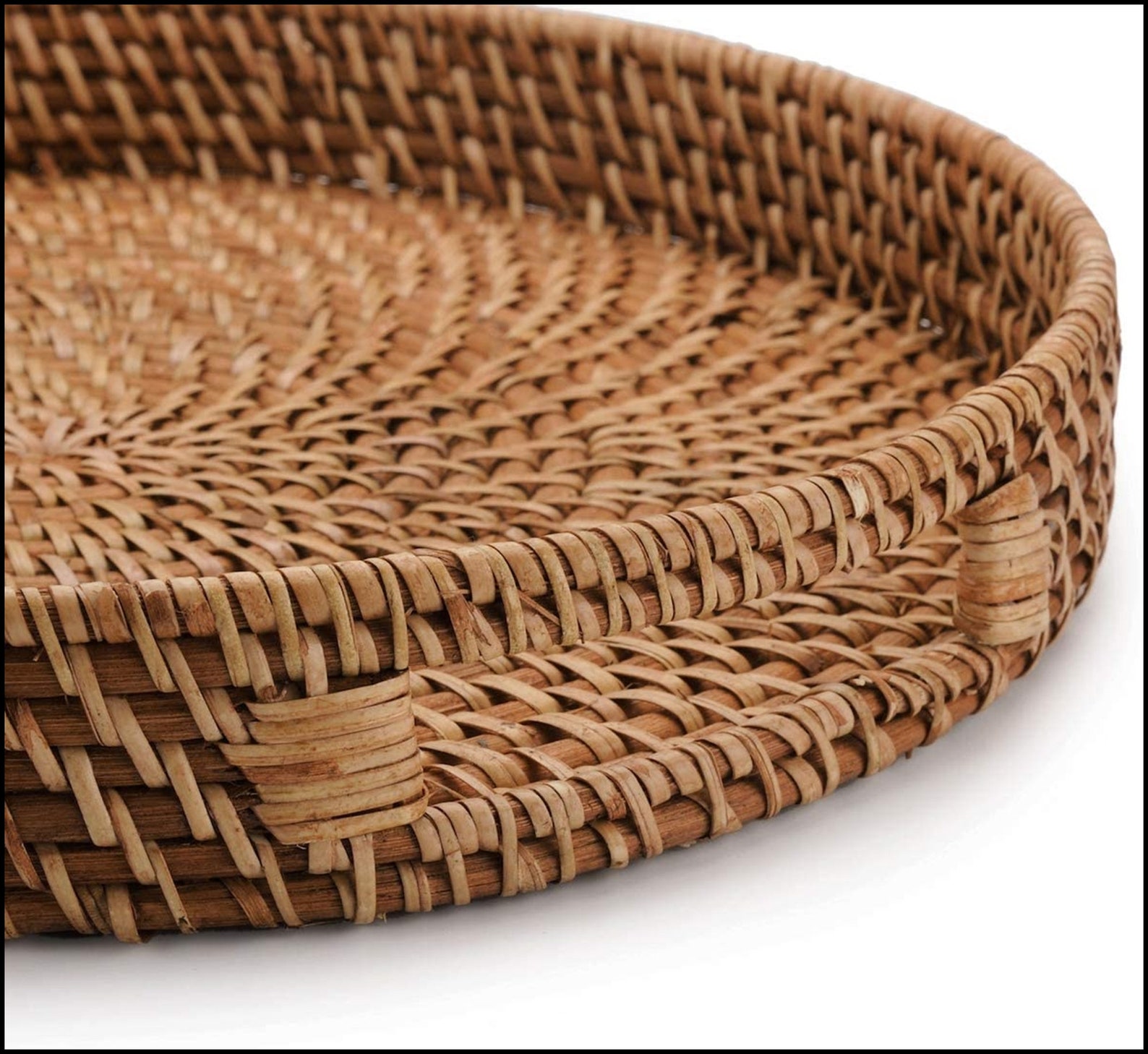 Round Rattan Woven Serving Tray with Handles Ottoman Tray for Etsy