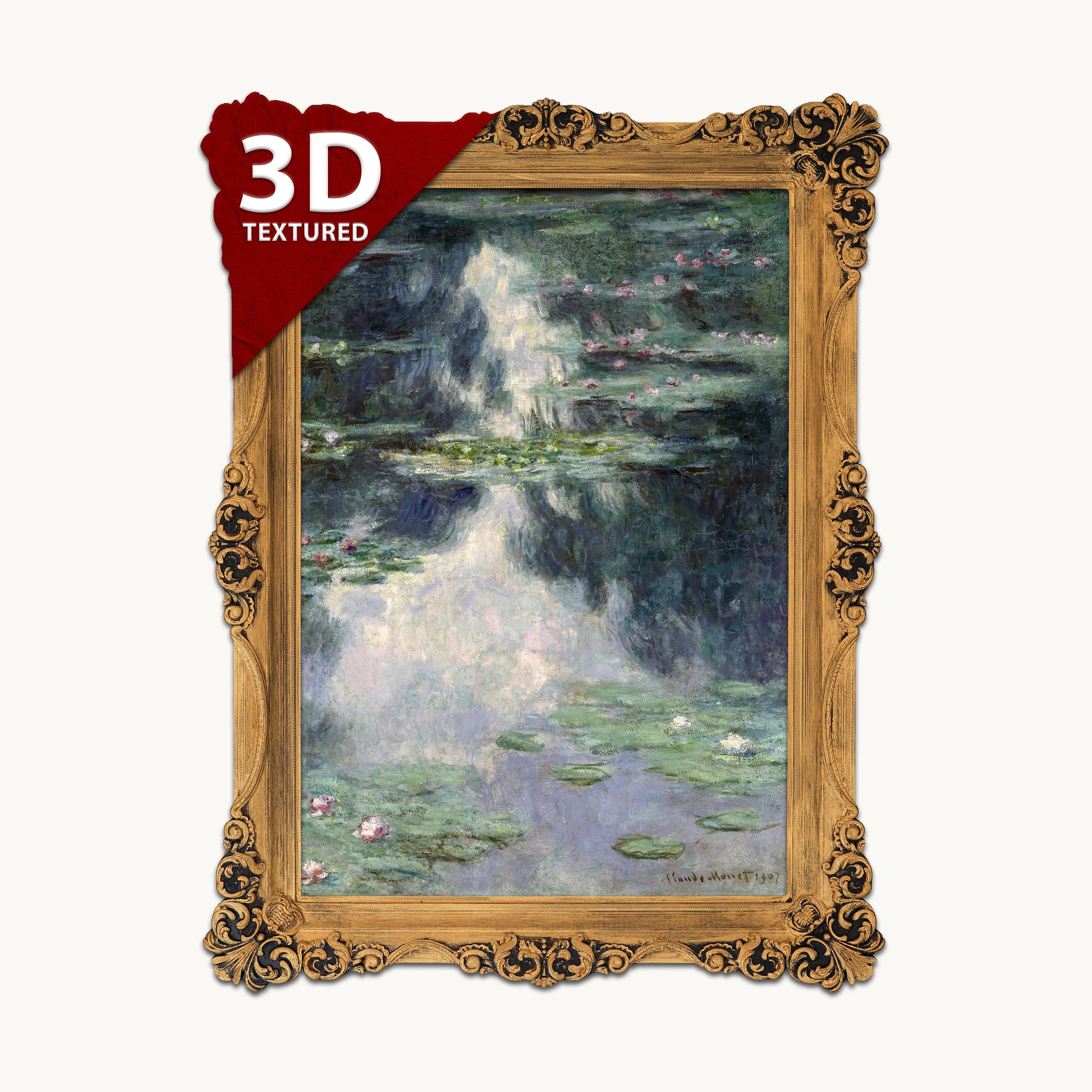 Claude Monet Water Lilies Print: 3D Textured Oil Painting