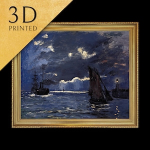 A Seascape, Shipping by Moonlight by Claude Monet, 3d Printed with texture and brush strokes looks like original oil painting