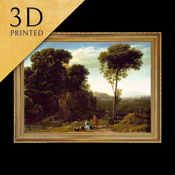 Claude Lorrain Pastoral Landscape Print: 3D Textured Mill Scene