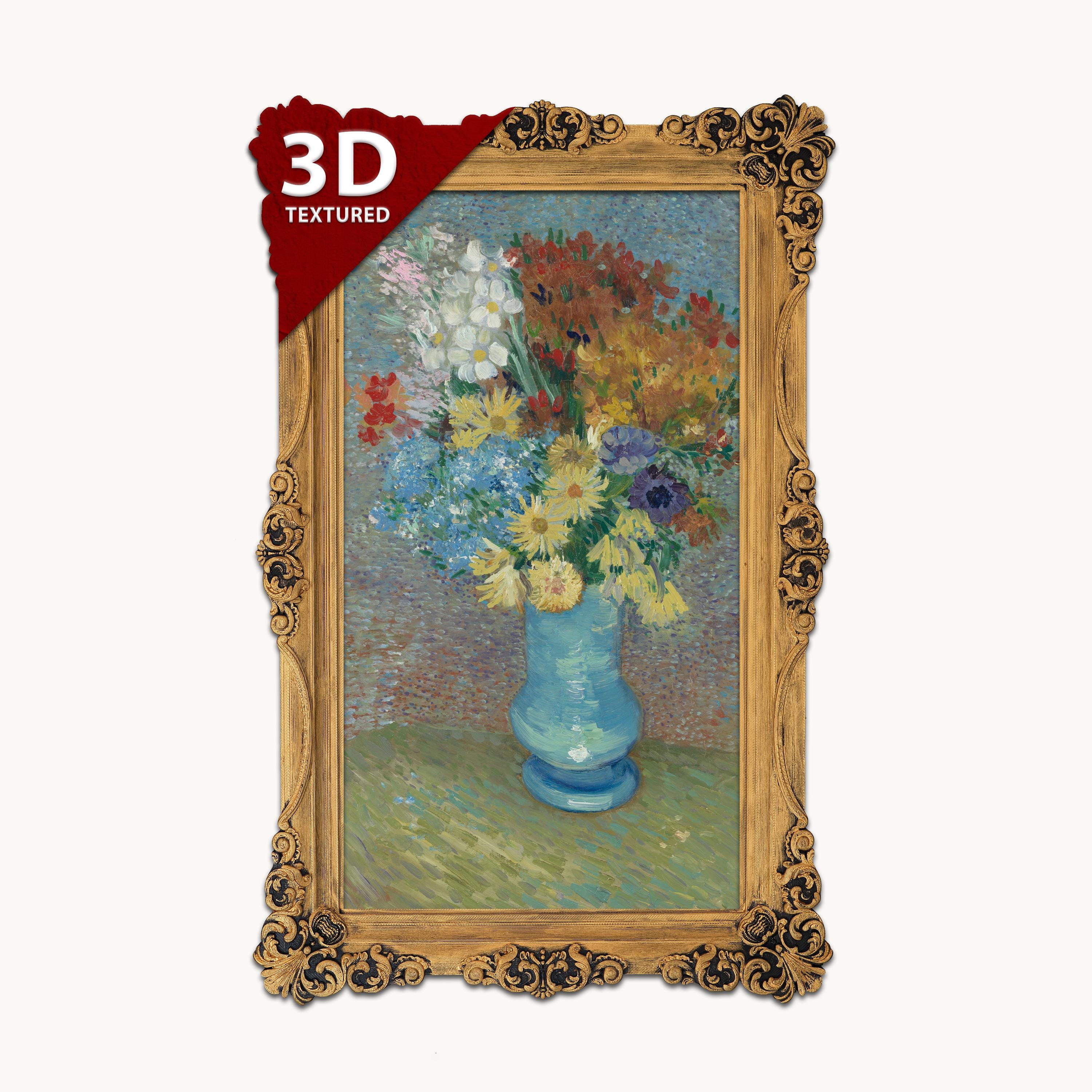 ゴッホの「青い花瓶の花」：3Dテクスチャプリント - Etsy 日本