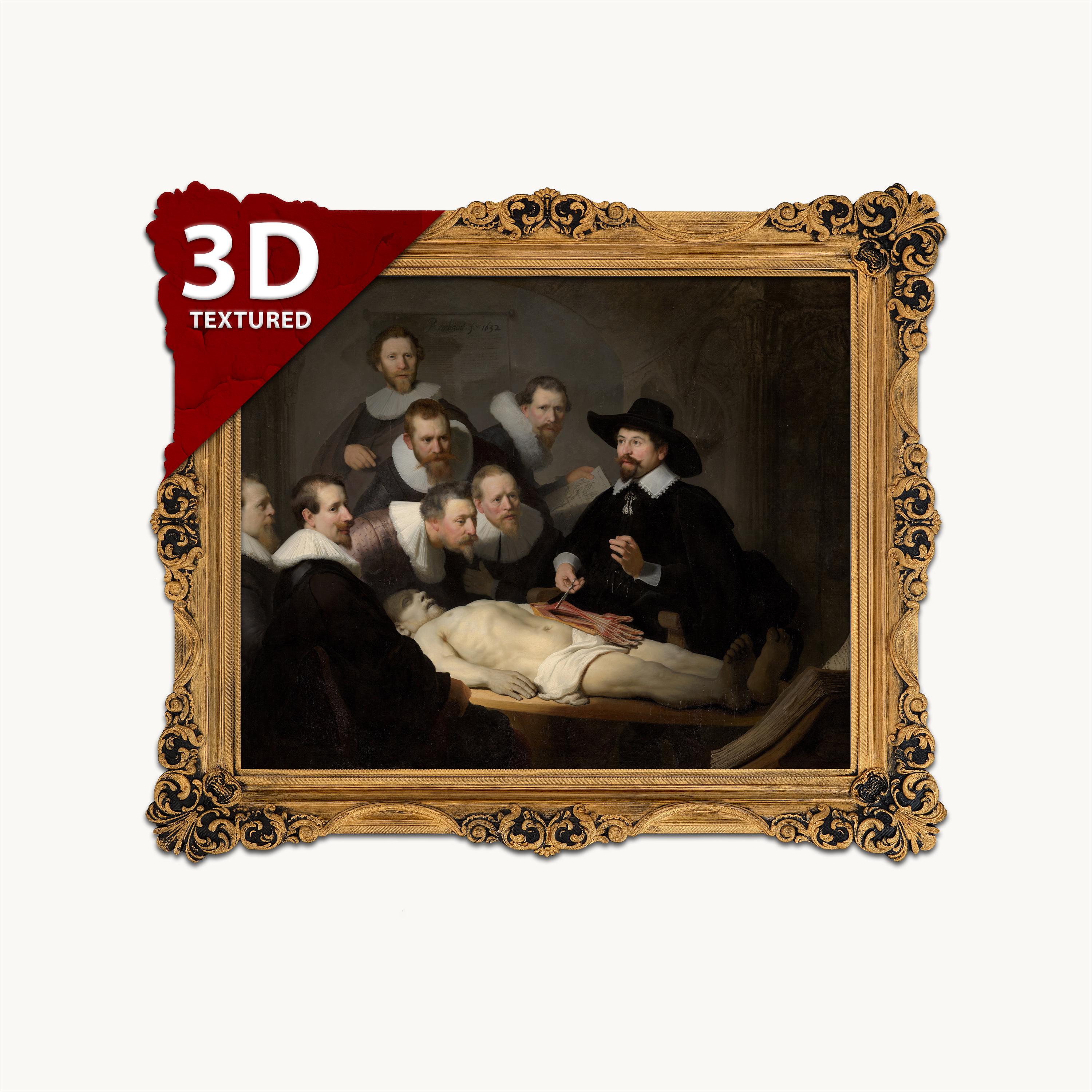 油絵複製画③ レンブラント解剖学レッスンプリント：3Dテクスチャード油絵複製画