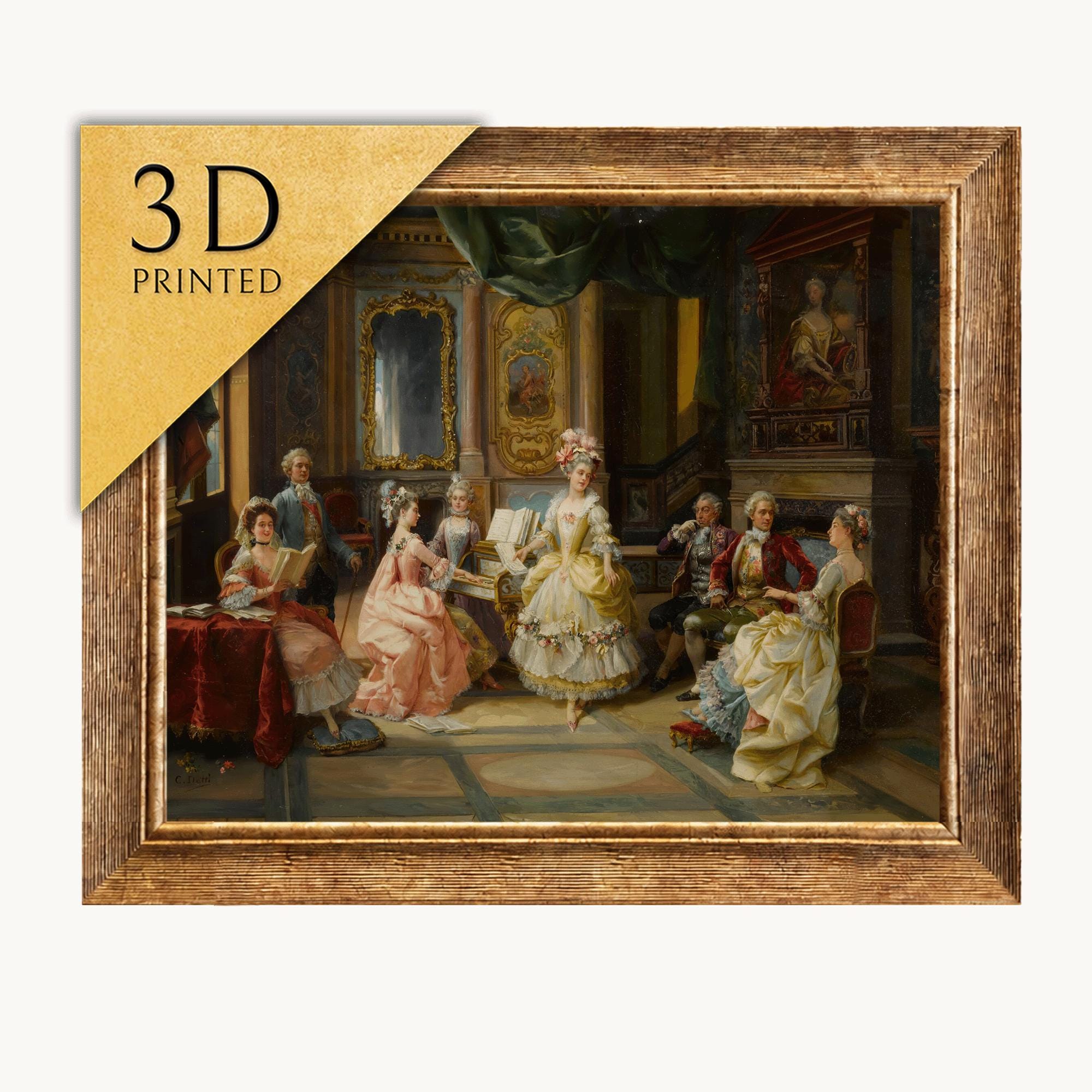 アート・デザイン・音楽 A collection of Antique print in Europe Cesare Auguste Detti - Music in the Parlor - 3D Textured Print - Etsy