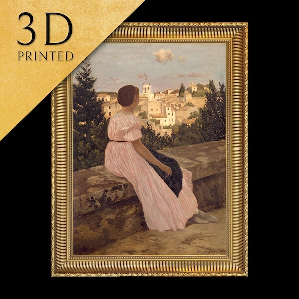 The Pink Dress by Frédéric Bazille, 3d Printed with texture and brush strokes looks like original oil-painting, code:406