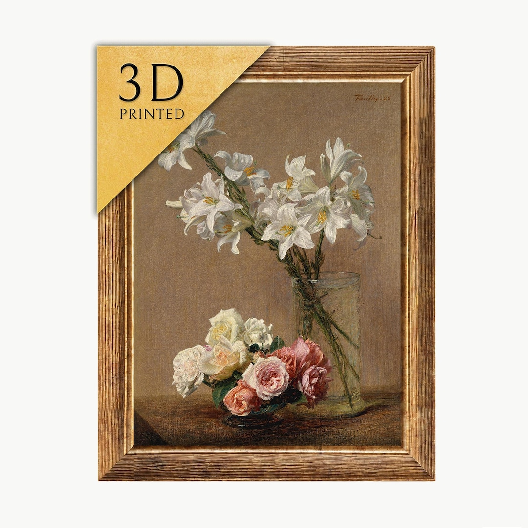 Henri Fantin-Latour、Petites roses Roses and Lilies by Henri Fantin-latour: 3D Textured Floral Art - Etsy