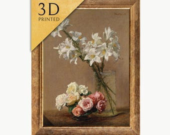 Roses and Lilies by Henri Fantin-latour: 3D Textured Floral Art - Etsy