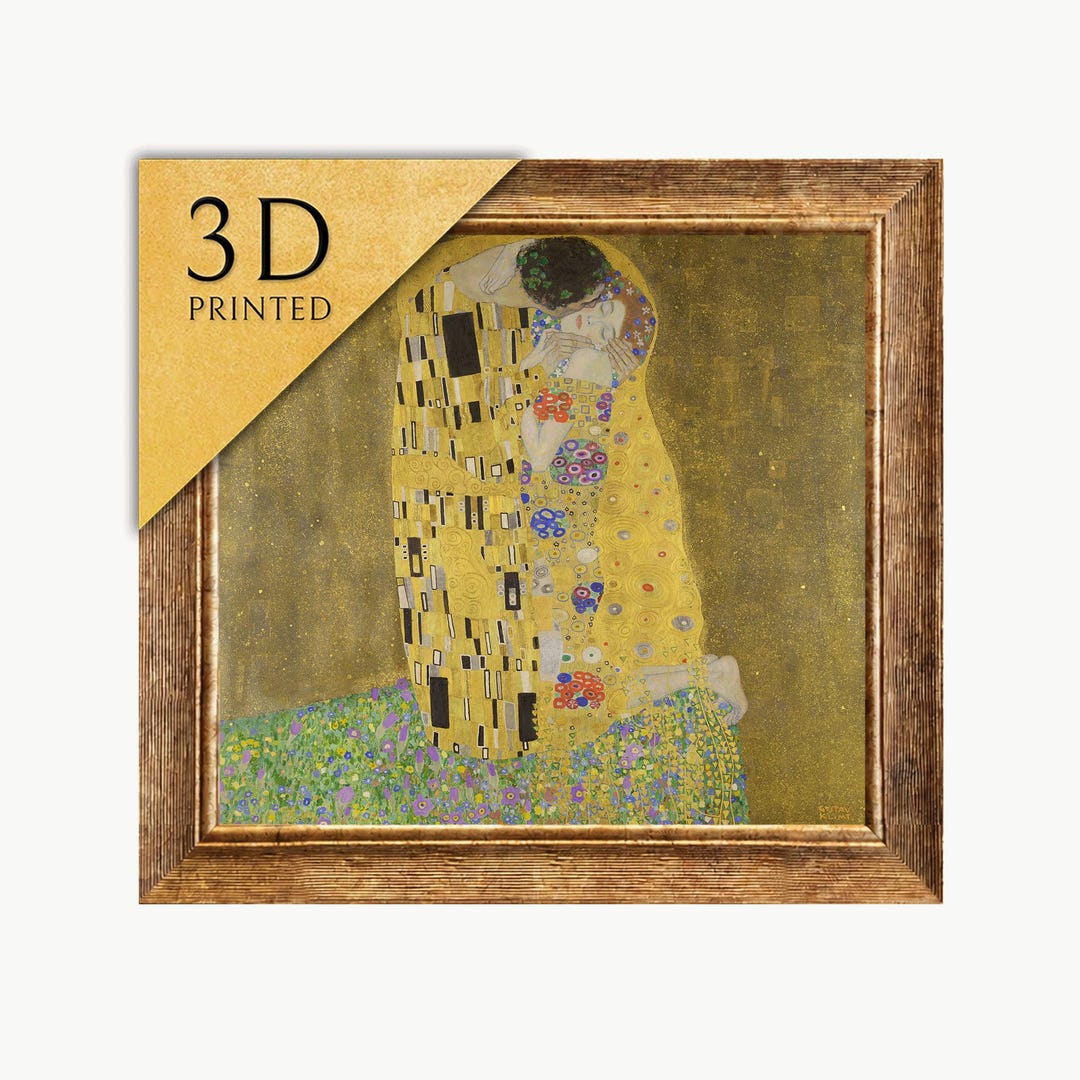 グスタフ・クリムト作「接吻」：3Dテクスチャードアートプリント