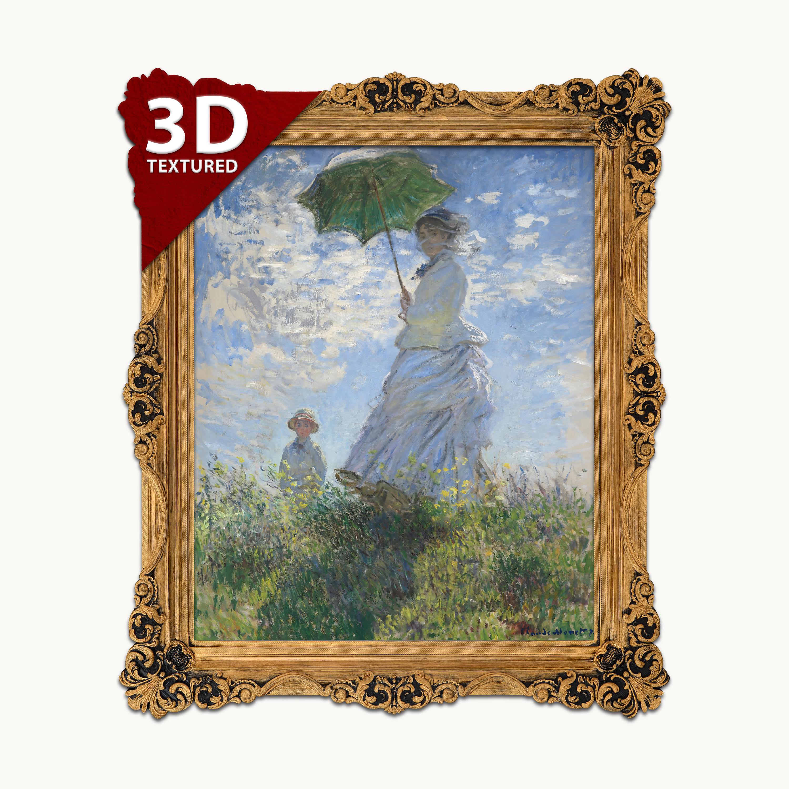 クロード・モネ - 日傘を持つ女性：3Dテクスチャードアートプリント