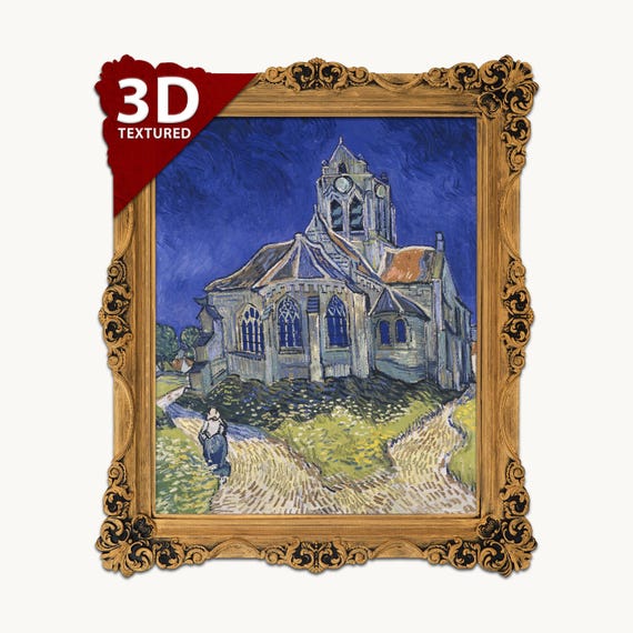 ゴッホ - オーヴェルの教会：3Dテクスチャード油絵プリント - Etsy 日本