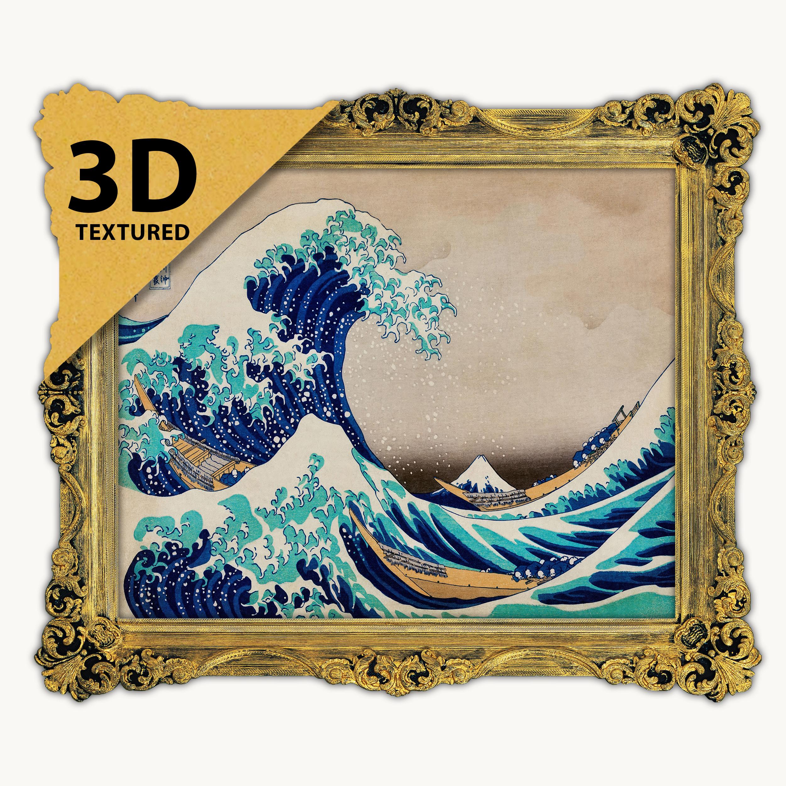 葛飾北斎の神奈川沖浪裏の版画、テクスチャ加工3Dアート - Etsy 日本