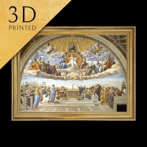 La Disputa del Santissimo Sacramento di Raffaello, stampata in 3D con texture e pennellate sembra un dipinto ad olio originale
