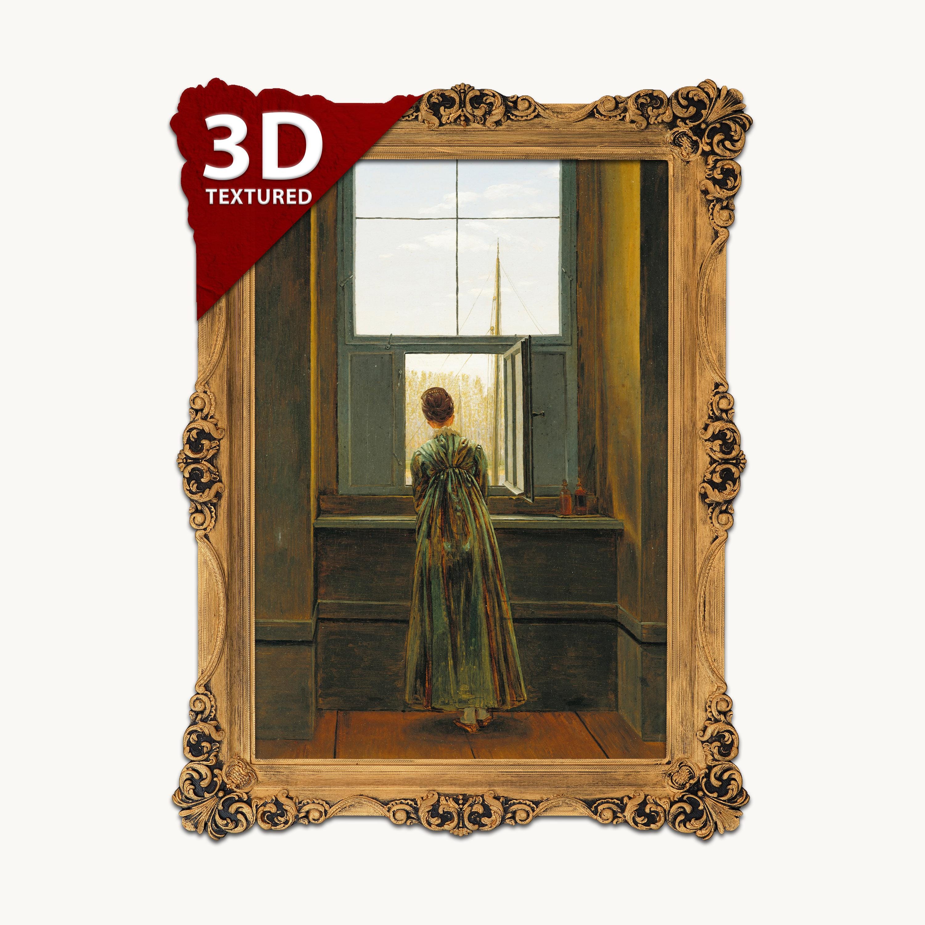 絵画 flk040106 Caspar David Friedrich - Woman at a Window: 3D Textured Print