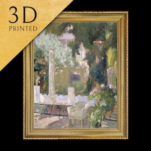 The Gardens at the Sorolla Family by Joaquin Sorolla, 3d Printed with texture and brush strokes looks like original oil painting