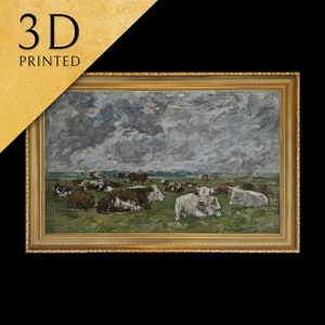 Troupeau de vaches sous un ciel orageux  by Eugene Boudin, 3d Printed with texture and brush strokes looks like original oil painting