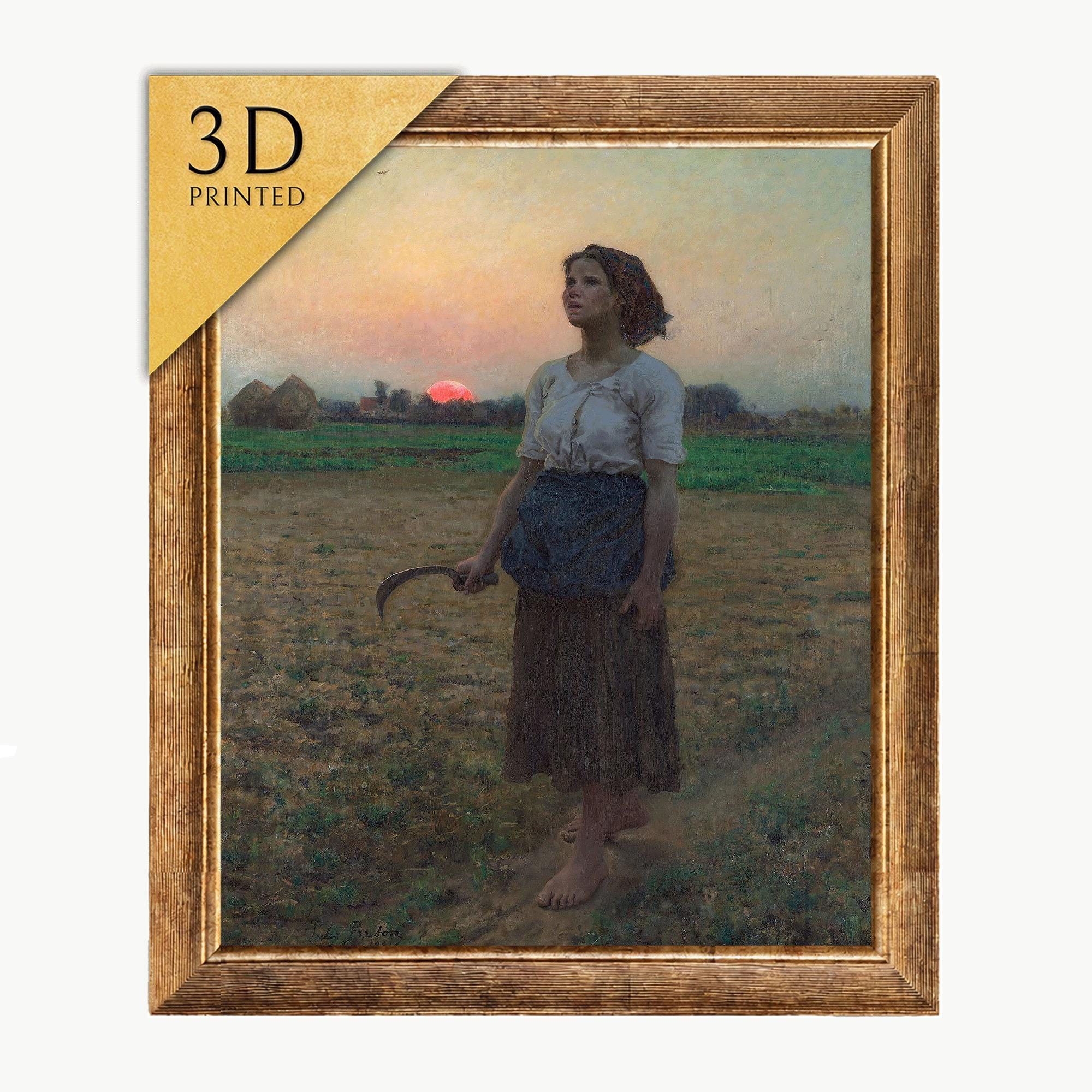 真作テリィーラミス フランスの人女な港 風景画 油彩画 T. Johnson The Song of the Lark 3D Print: Jules Breton Textured Oil Painting