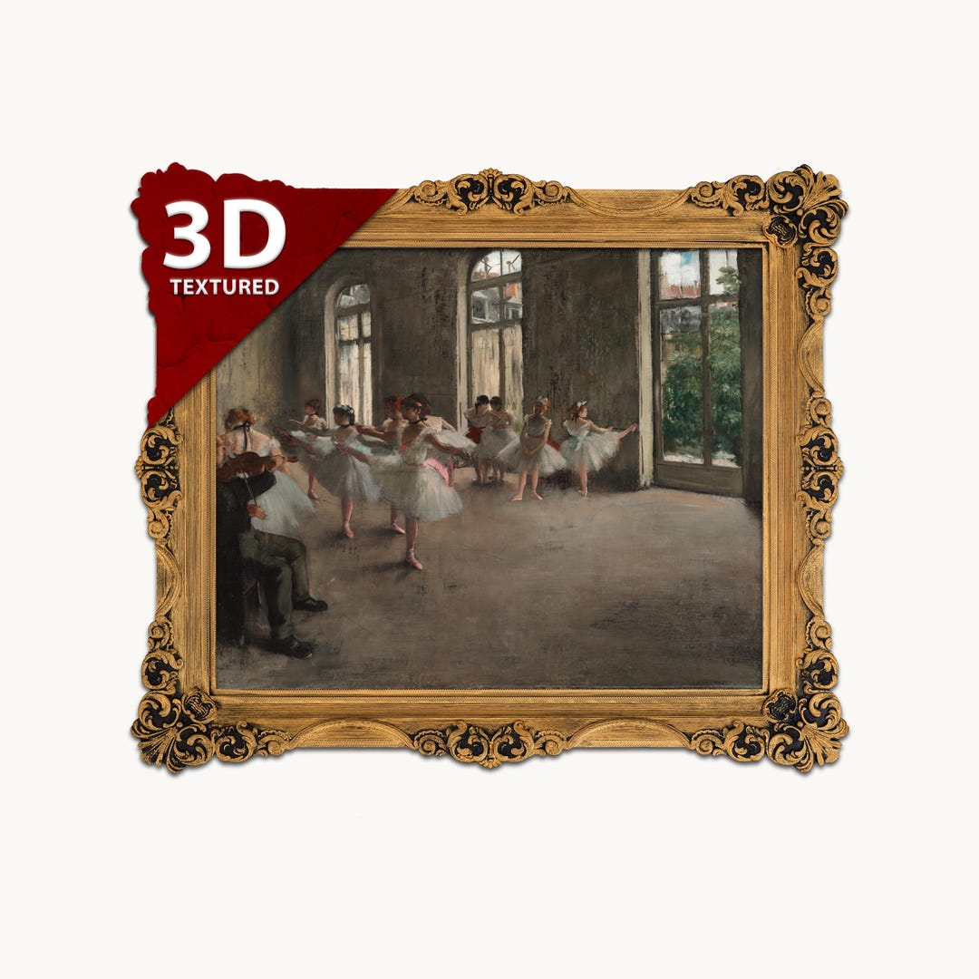 リモージュ（Limoges）額装陶板画・パテシュールパテ『壇上の踊り子』 Degas 'The Rehearsal' 3D Print: Textured Oil Painting Reproduction