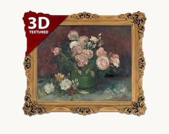 ゴッホ作「バラと牡丹」：3Dテクスチャー油絵複製画 - Etsy 日本
